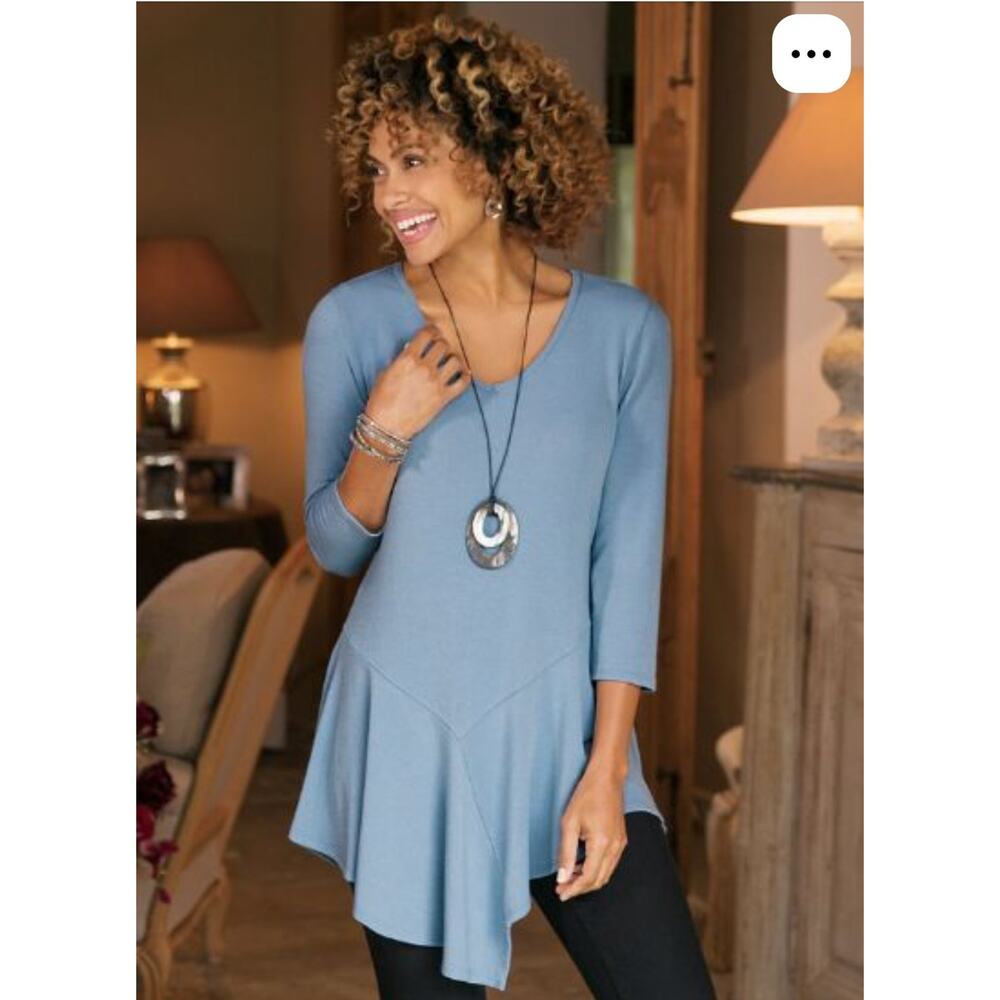 Soft Surroundings Blue Modernista Tunic Top Size Small Minimalist Asymmetric Hem